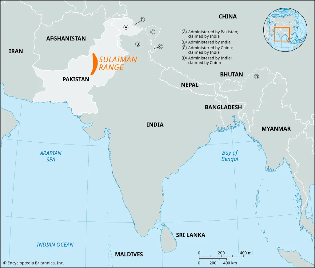 Where is Sulaiman Range located in Pakistan? 2 Sulaiman Mountain Range on map
